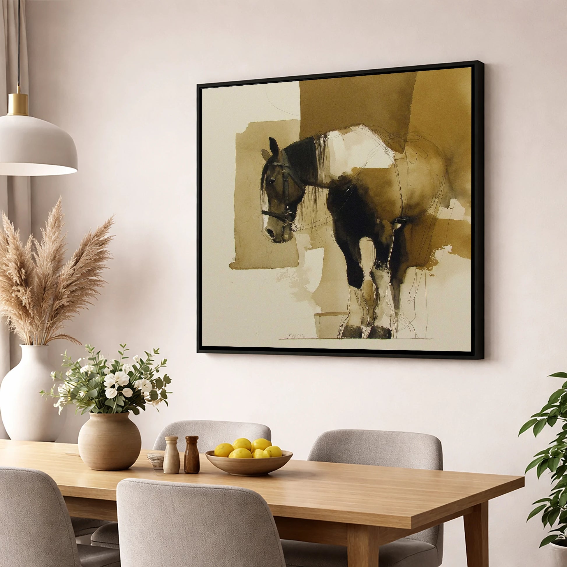 Earthy Equine Profile horse breed wall art displayed in a dining room