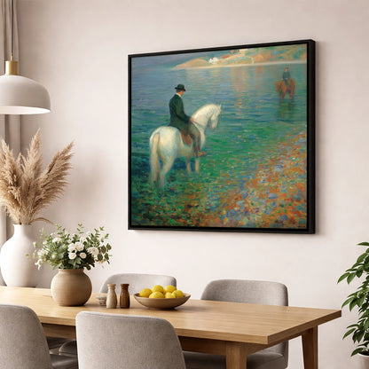 Emerald Shoreline Hack beach horse wall art displayed in a dining room
