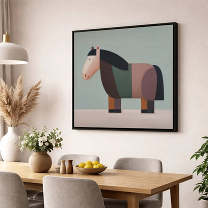 The Geometric Cob horse breed wall art displayed in a dining room