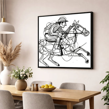 The Abstract Sprint racing horse wall art displayed in a dining room