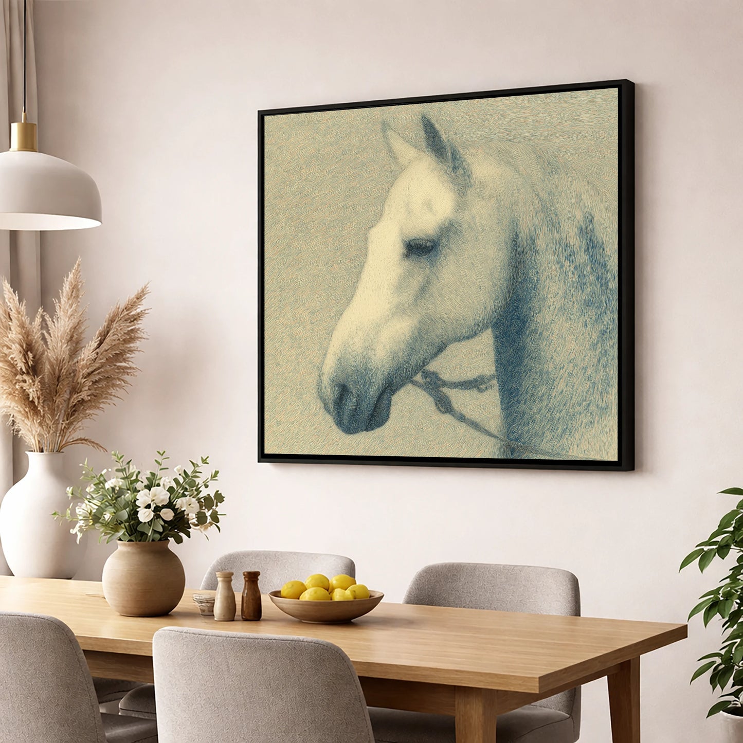 Quiet Nobility In Profile horse portrait wall art displayed in a dining room