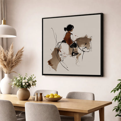 The Little Equestrian horse & rider wall art displayed in a dining room