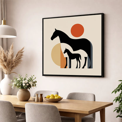 Mid-Century Mare and Foal mare & foal wall art displayed in a dining room