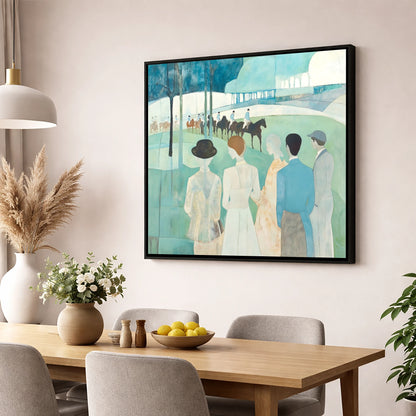 Before the Off racing horse wall art displayed in a dining room