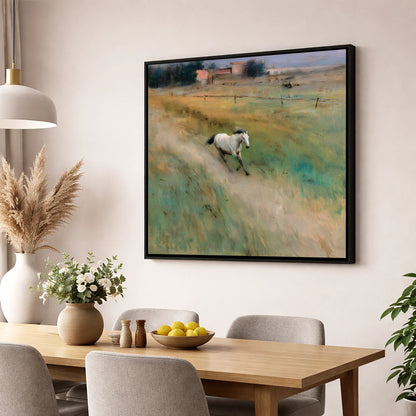 Morning Canter across the Lowlands horse landscape wall art displayed in a dining room