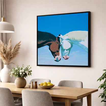 Quiet Companionship horse portrait wall art displayed in a dining room