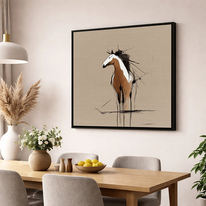 Raw Equine Spirit horse portrait wall art displayed in a dining room