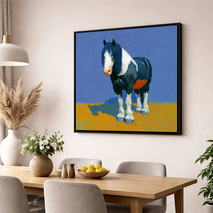 Sun-Drenched Coloured Cob horse breed wall art displayed in a dining room