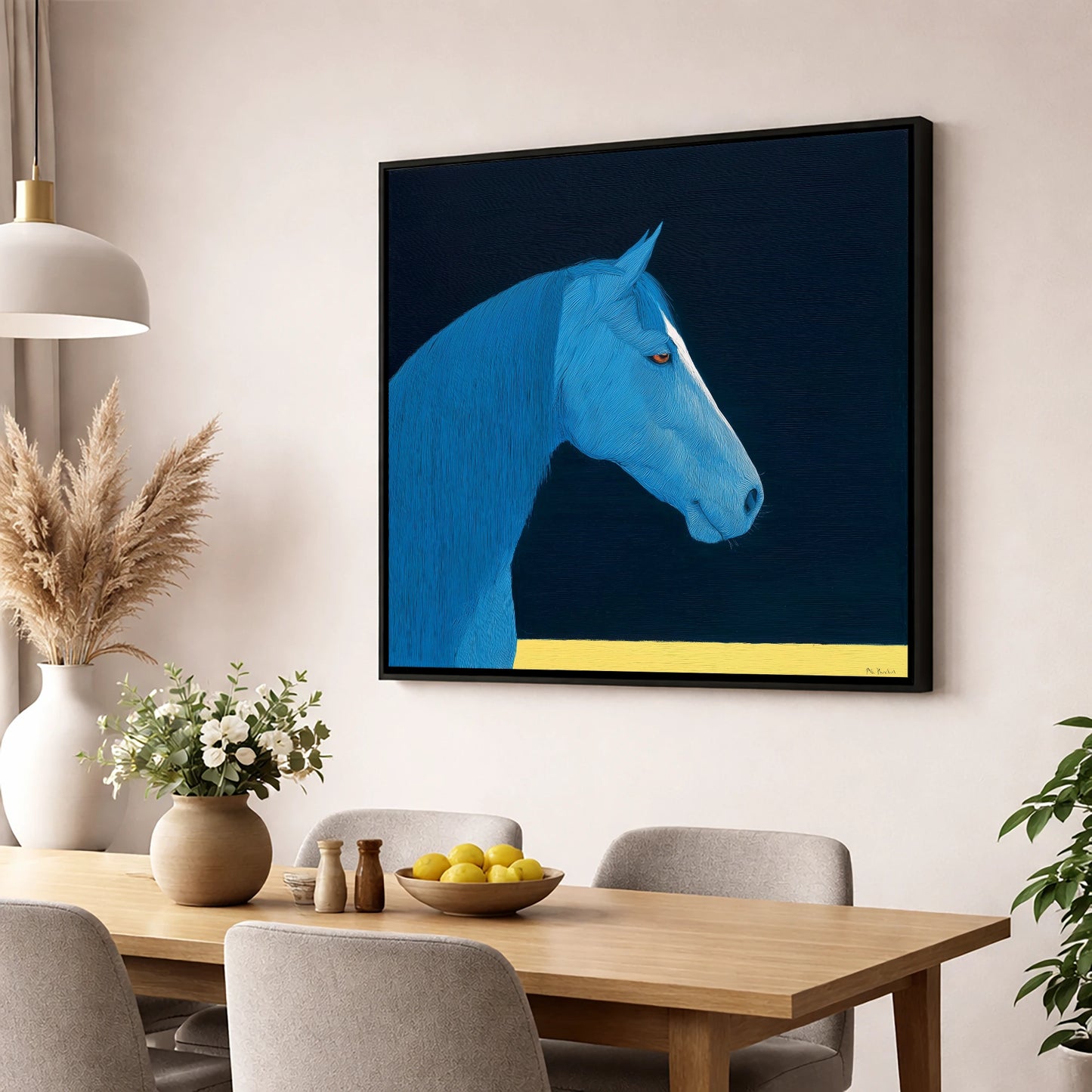 Azure Equine Profile horse breed wall art displayed in a dining room