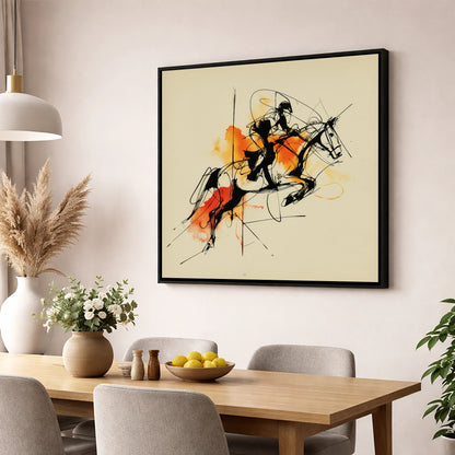 Amber Flight show jumping horse wall art displayed in a dining room