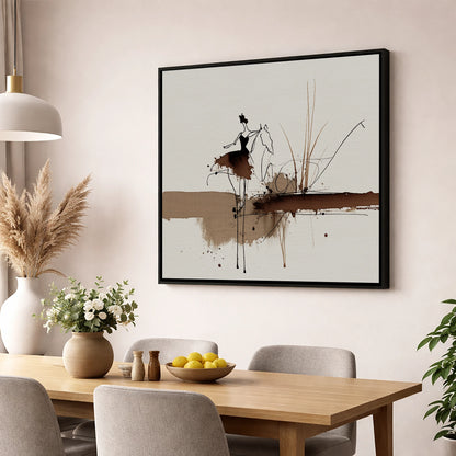 The Silent Dialogue horse & rider wall art displayed in a dining room