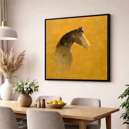 Gilded Equine Profile horse portrait wall art displayed in a dining room