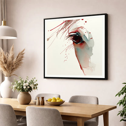 Crimson Gaze horse portrait wall art displayed in a dining room