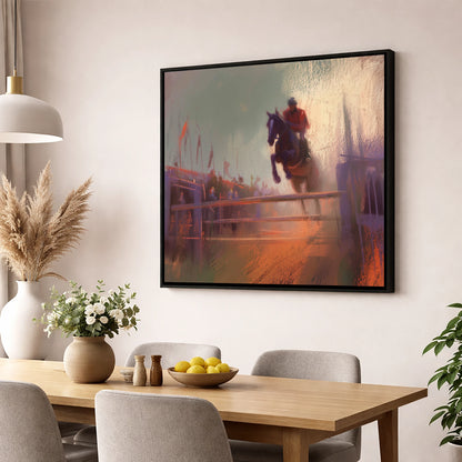The Final Fence show jumping horse wall art displayed in a dining room