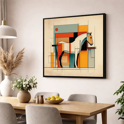 Modernist Equine Profile horse stable wall art displayed in a dining room