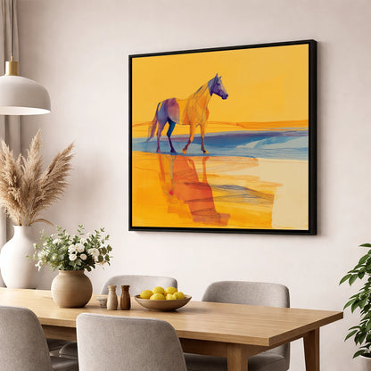 Amber Waters Stride horse landscape wall art displayed in a dining room