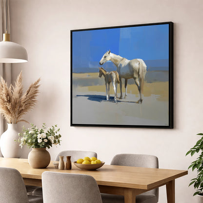 Under the Azure Sky mare & foal wall art displayed in a dining room
