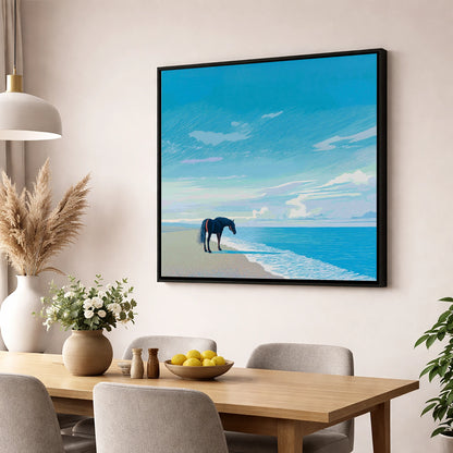 Solitude by the Sea horse landscape wall art displayed in a dining room