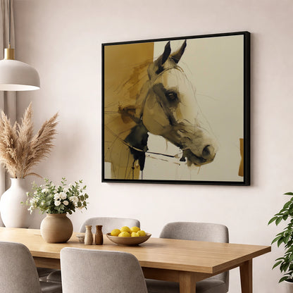 Sepia Wash Profile horse portrait wall art displayed in a dining room