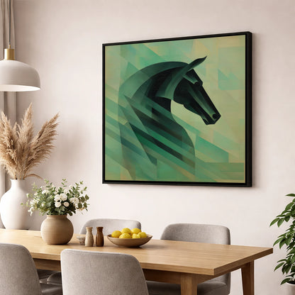 Modernist Equine Profile horse portrait wall art displayed in a dining room