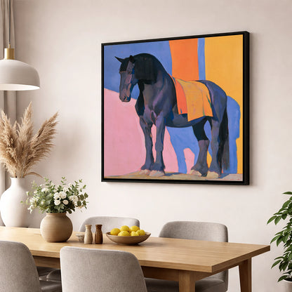 Heavy Horse Colour Block Portrait horse breed wall art displayed in a dining room