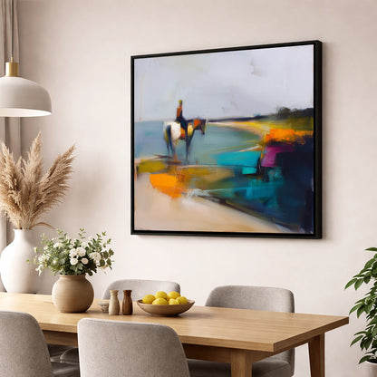 Vivid Shoreline beach horse wall art displayed in a dining room