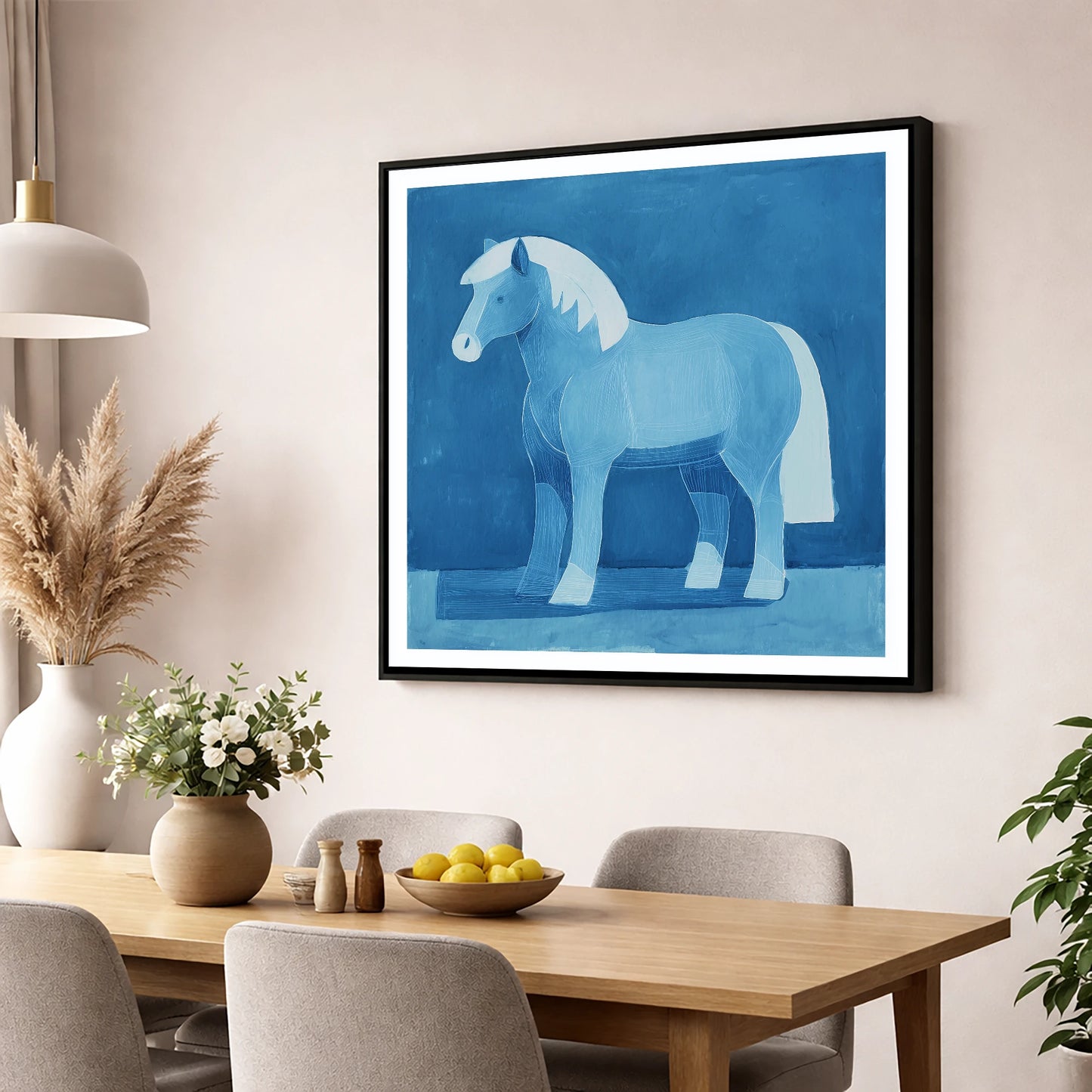 Cobalt Native Pony horse breed wall art displayed in a dining room