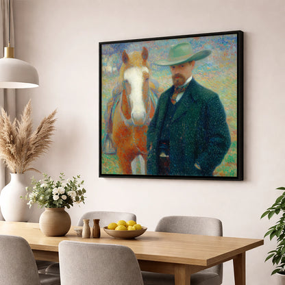 The Western Horseman western horse wall art displayed in a dining room