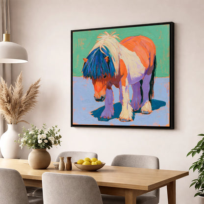 Shetland Pony In Vivid Colours horse breed wall art displayed in a dining room