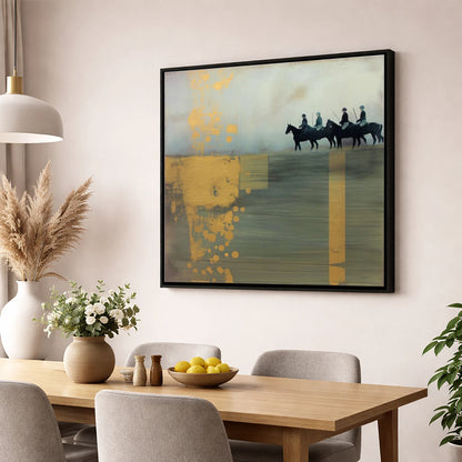 The Gilded Chukka polo horse wall art displayed in a dining room