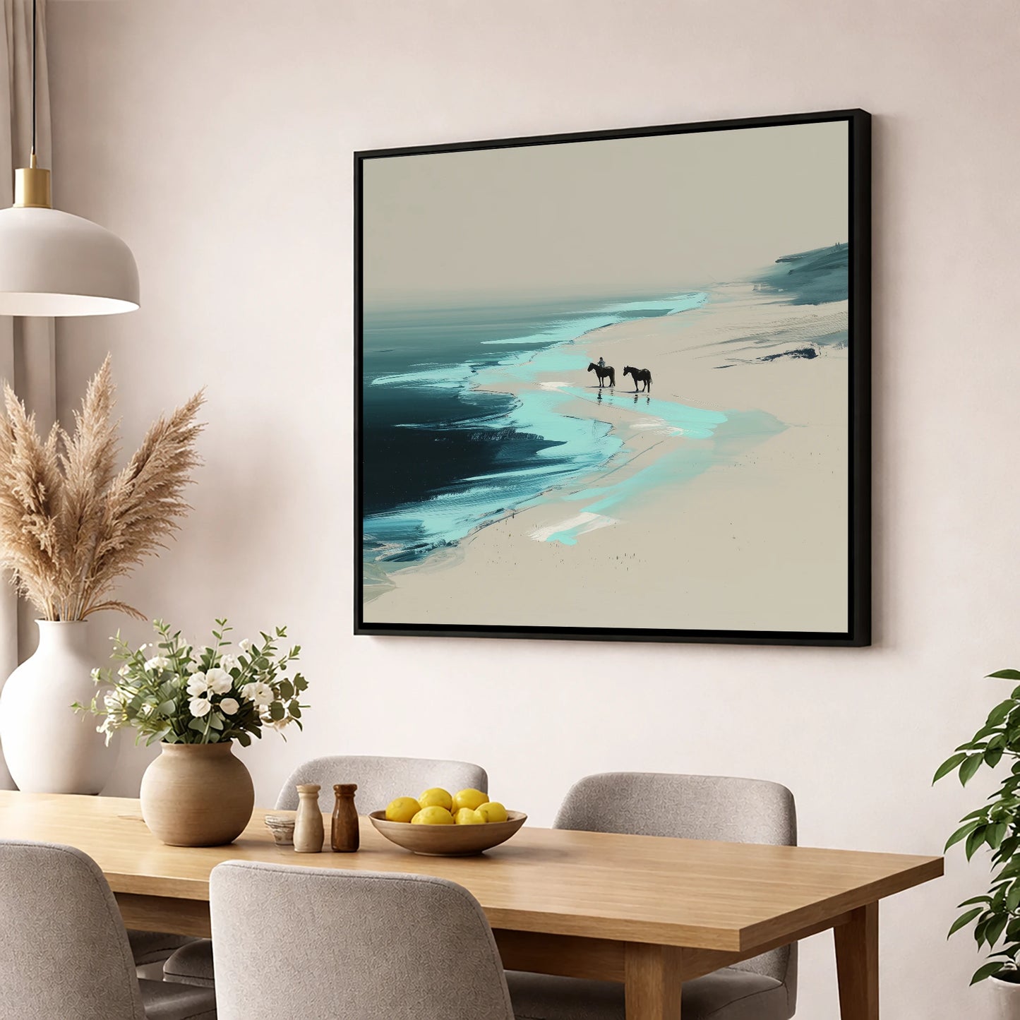 Edge of the Tide horse landscape wall art displayed in a dining room