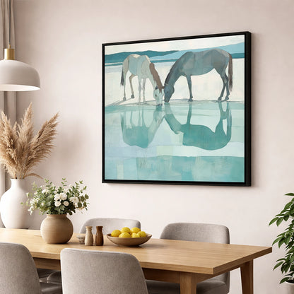 Mirrored Serenity wild horses wall art displayed in a dining room