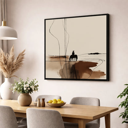 Solitary Western Horizon western horse wall art displayed in a dining room