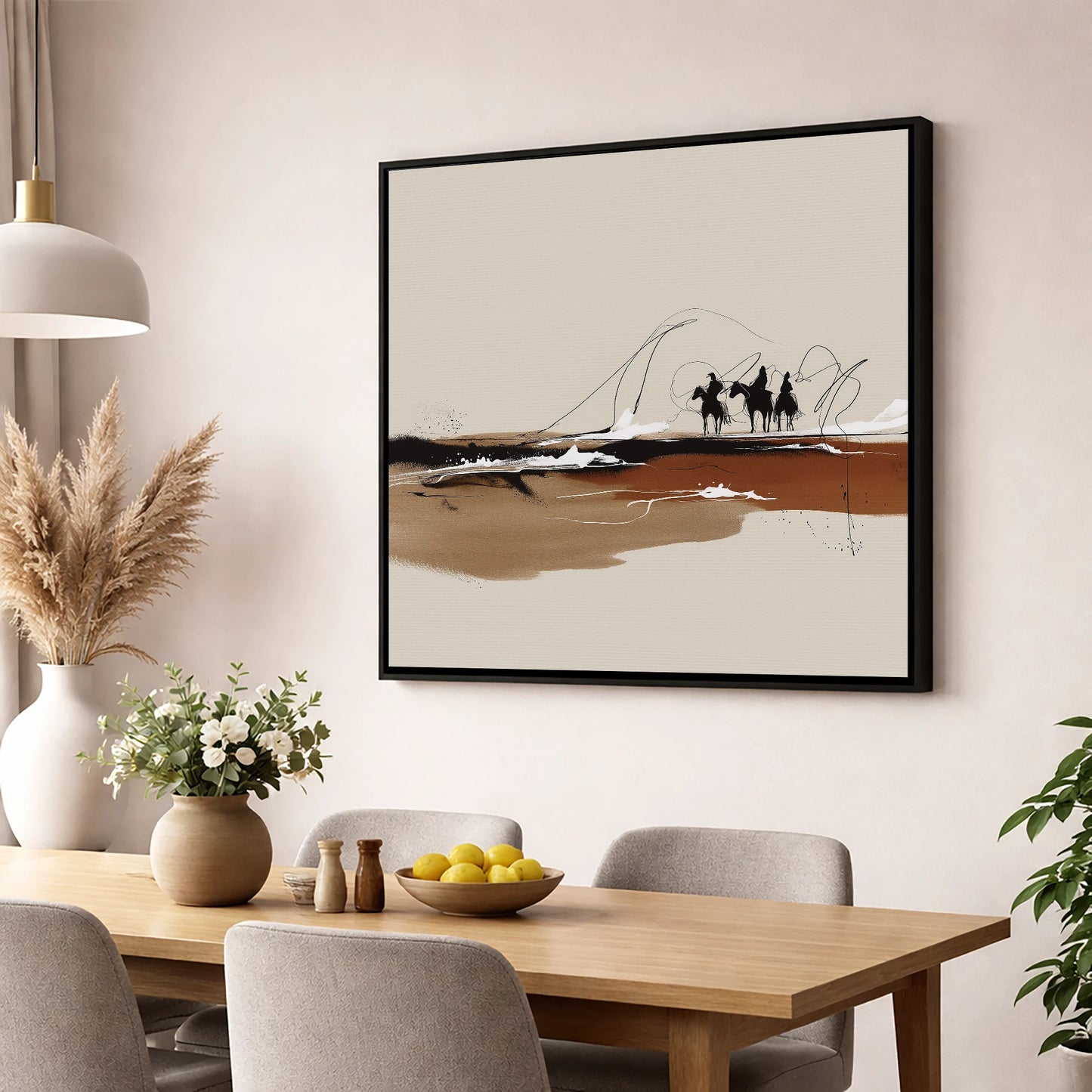 Riders of the Plains western horse wall art displayed in a dining room