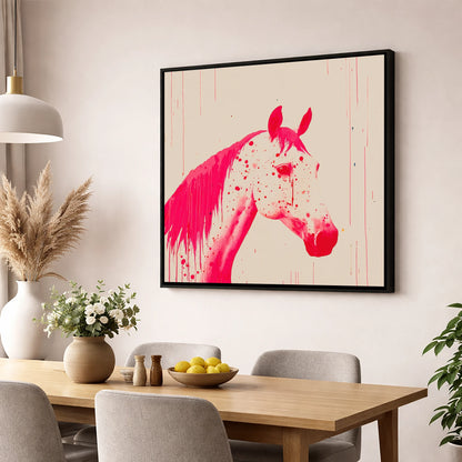 Bold Magenta Profile horse breed wall art displayed in a dining room