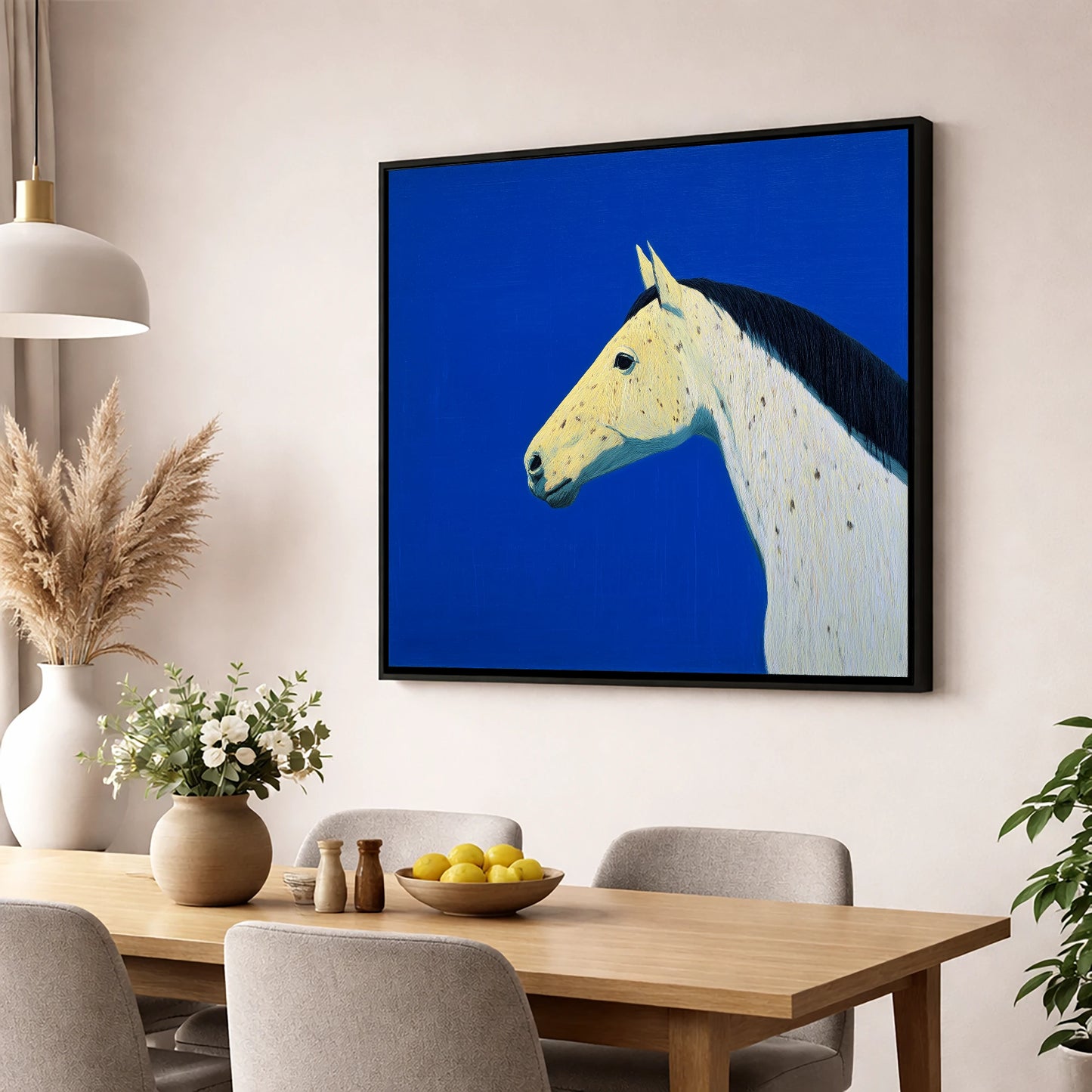 The Azure Profile horse breed wall art displayed in a dining room