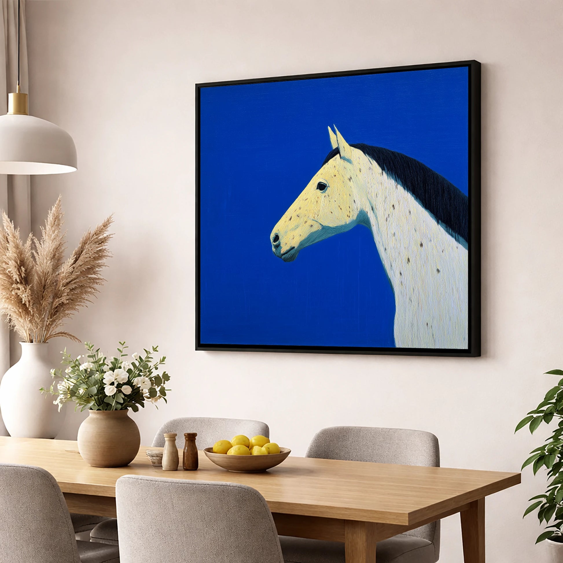 The Azure Profile horse breed wall art displayed in a dining room