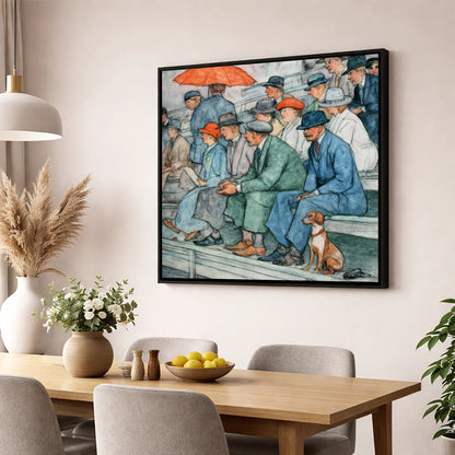 The Grandstand Crowd racing horse wall art displayed in a dining room