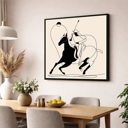 The Polo Swing polo horse wall art displayed in a dining room