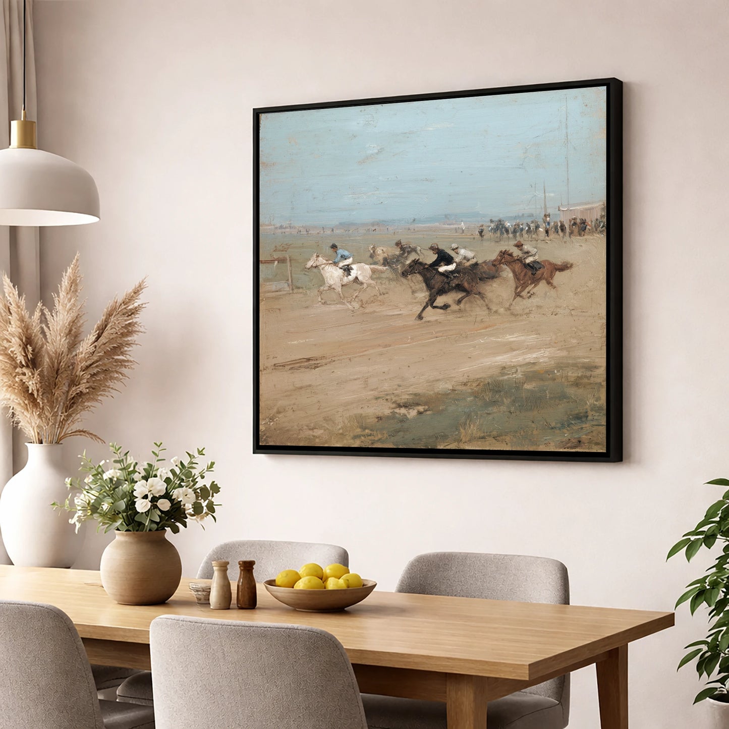 The Final Furlong racing horse wall art displayed in a dining room