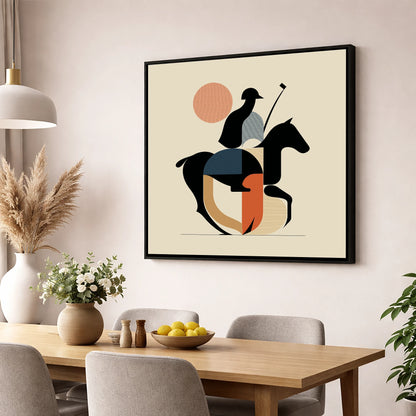 Mid-Century Polo Match polo horse wall art displayed in a dining room