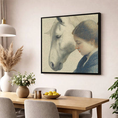 Gentle Reflections horse & rider wall art displayed in a dining room
