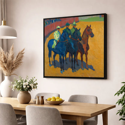 Anticipation in the Ring racing horse wall art displayed in a dining room