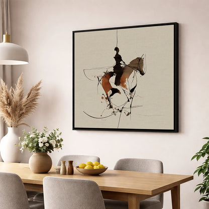 Dynamic Equestrian Harmony horse & rider wall art displayed in a dining room