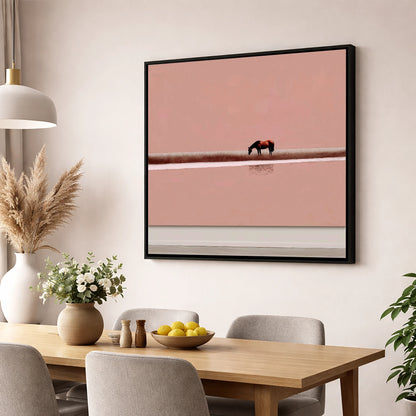 Dusky Rose Horizon horse landscape wall art displayed in a dining room