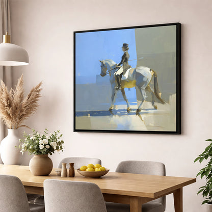 Collected in the Light dressage horse wall art displayed in a dining room