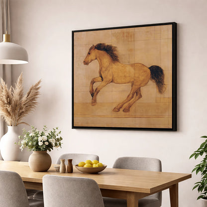 Classical Equine Study horse portrait wall art displayed in a dining room