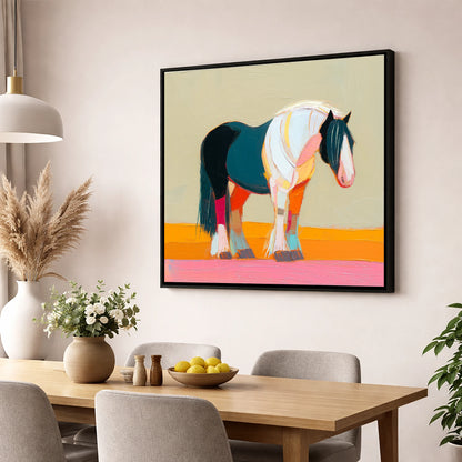 Vivid Spirit of the Cob working horse wall art displayed in a dining room
