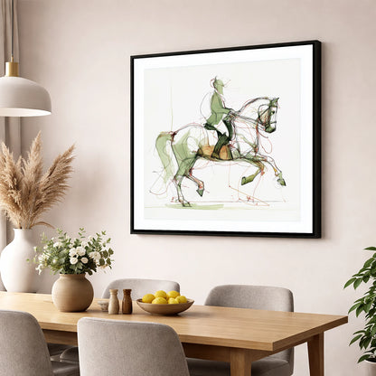 Expressive Dressage dressage horse wall art displayed in a dining room