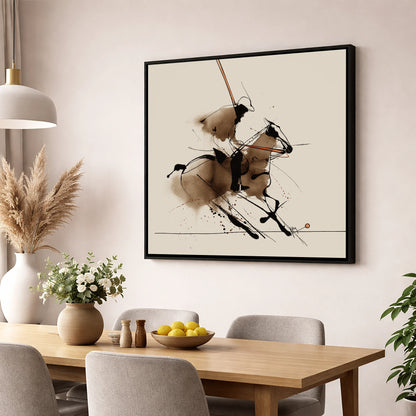 The Polo Drive polo horse wall art displayed in a dining room